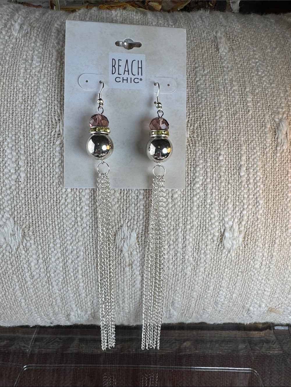 0545- Beach Cic Pink and Silver Tassel Drop Earrings